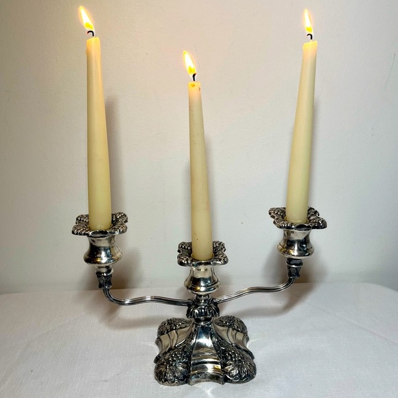 Vintage 3-Arm Coronet Silver Plate Heavy Taper Candle Holder - Picture 1 of 6